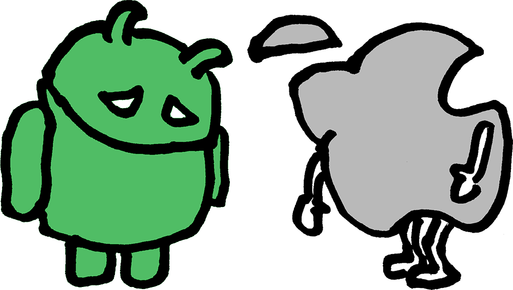Android and Apple looking sad